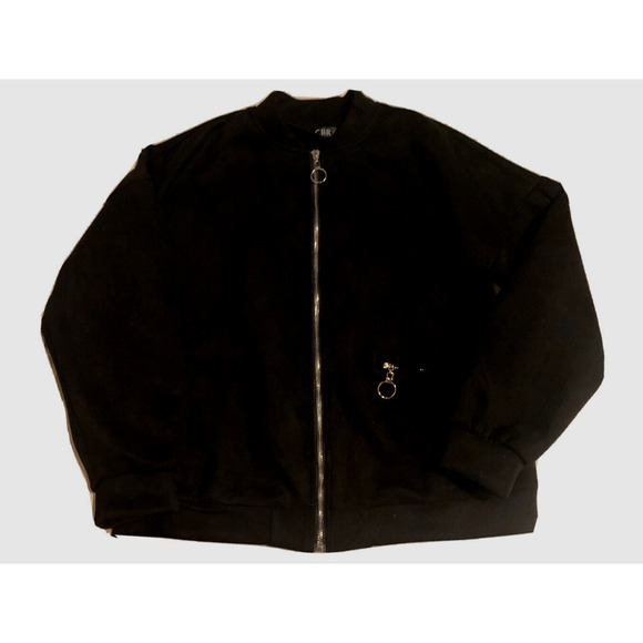 CBR Bomber Jacket Womens Medium Faux Suede Black Zip Front Rockabilly 50's Coat - Picture 1 of 13